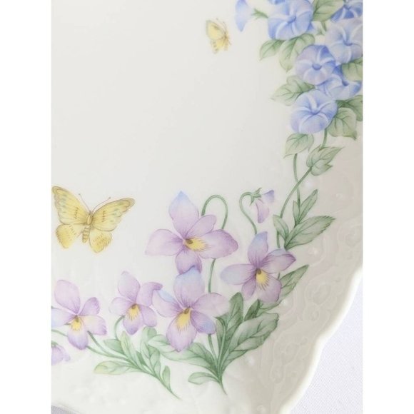 Blue Morning Glories Purple Violas Heart Shaped Jewelry Dish Mother's Day Gift - Picture 6 of 8